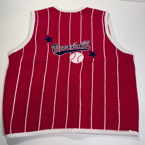 VTG BaseBall Stars Knitted Sweater Vest Small Cotton PBJ Sport Fun Red White Y2K - Picture 2 of 9